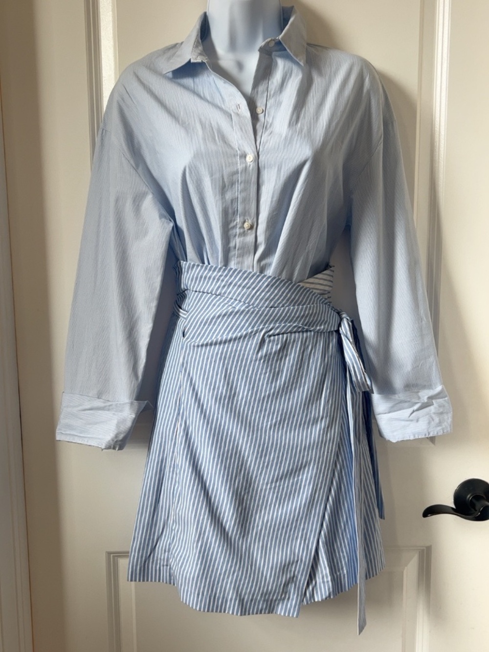 Zara Blue White Striped Wrap Shirt Dress Size XS
